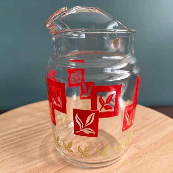 Federal Glass Co Set Juice Pitcher and Glasses Art Deco Red Yellow Mid Century - Picture 7 of 16